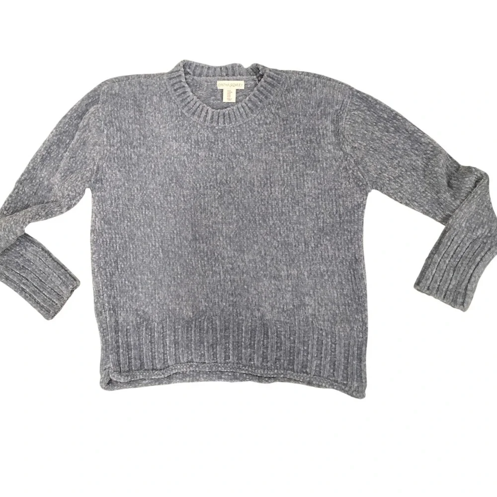 Cynthia Rowley Blue‎ Chenille Knit Crewneck Sweater Womens Medium NWT